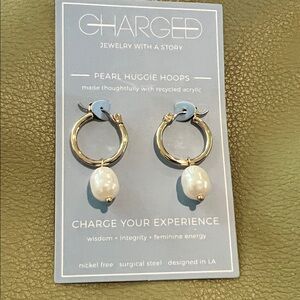 Gold Pearl Huggie Hoops